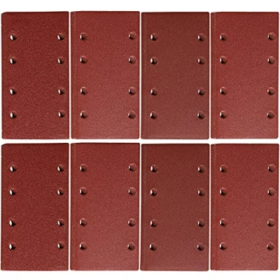 Abbildung von STEBRUAM 48tlg Schleifblatt Set 93 x 185 mm Körnung 40/60/80/120/180/240/320/400,8 Löcher verschiedene Zubehör Materialien für Schwingschleifer