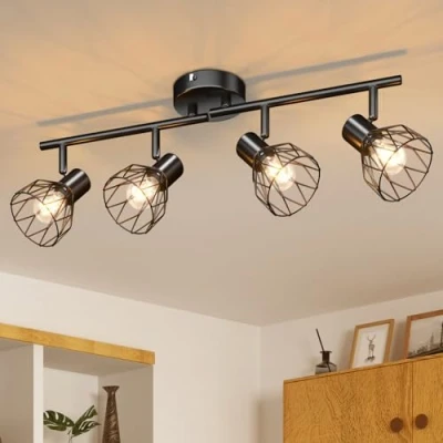 Abbildung von Kimjo LED Deckenstrahler 4 Flammig Strahler Deckenleuchte E14 Schwarz Lampe Küche Deckenlampe Wohnzimmer Schlafzimmerlampe Deckenspots Nein Leuchtmittel