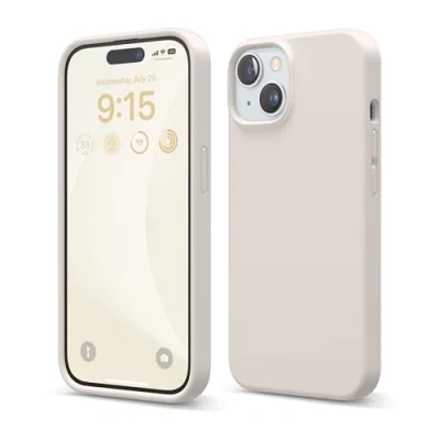 Abbildung von elago Liquid Silikon Hülle kompatibel mit iPhone 15 Premium Full Cover [4 Schichten Anti Shock Struktur], Weiches Mikrofaserfutter Kratzfest