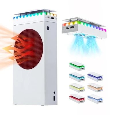 Abbildung von Mcbazel Xbox Serie S Lüfter Staubschutzhaube mit 7 RGB Lichteffekten, Unterstützung 4000/4300/4500 RPM/USB Datentransfer/Ladeanschluss/RGB Dual Cooler für Weiß