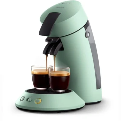 Abbildung von Philips Senseo Original Plus Kaffeepadmaschine mit Kaffeestärkeauswahl, Coffee Boost Technologie, aus recyceltem Plastik, Farbe: Wüstengrün (CSA210/80)