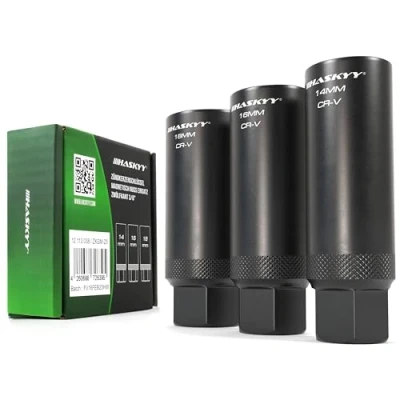 Abbildung von HASKYY Zündkerzenschlüssel Magnetisch Zwölfkant Nuss Set 14 16 18mm 3/8 Zoll Antrieb Kerzenschlüssel Glühkerze 3 teilig Steckschlüssel 12 Kant Universal KFZ Werkzeug für Auto &amp; Motorrad