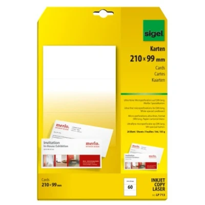 Abbildung von SIGEL LP713 PC Korrespondenz Karten DIN lang, beidseitig bedruckbar, weiß, 185 g, 60 Stück