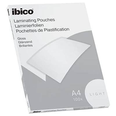 Abbildung von Ibico Basics Laminierfolien A4 Leicht, Heißlaminierfolien glänzend, 100 Stück, Extra Dünn, Transparent, Kristallklar, Runde Ecken, Ideal für Schule oder Büro, 627308