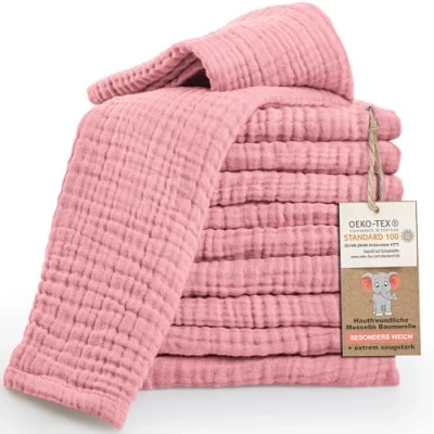 Abbildung von LAYNENBURG 10er Set Premium Spucktücher Baby aus extra weichem Musselin 100% Baumwolle 30x50cm Oeko Tex 100 tücher als Mulltücher, Mullwindeln oder Stoffwindeln (alt rosa)