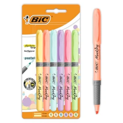 Abbildung von BIC Highlighter Grip Pastellmarker mit abgeschrägter Spitze, mehrfarbig, 1 Stück (6er Pack)