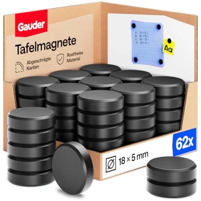 Abbildung von GAUDER Magnete für Magnettafel 62x Starke Whiteboard, Pinnwand &amp; Kühlschrank schwarz