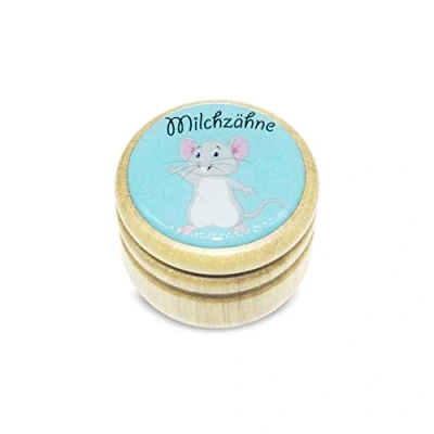 Abbildung von GICO Milchzahndose, Zahndose Milchzähne Bilderdose aus Holz mit Drehverschluss in diversen Motiven für Jungen und Mädchen 44 mm (MAUS) Made EU 7012