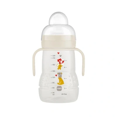 Abbildung von MAM Trainer+ (220 ml), Trinklernflasche für den Übergang zum Becher, Trinklernbecher mit tropffreiem Sauger, Trinkschnabel &amp; Haltegriff, 4+ Monate, Koala