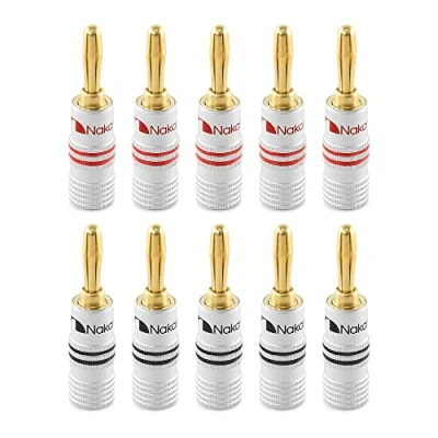 Abbildung von Nakamichi 24K vergoldeter Bananenstecker 12 AWG 18 Gauge Größe 4mm für Lautsprecher Verstärker Hi Fi AV Receiver Stereo Heimkino Audiokabel Stecker schraubbar 10 Stück (5 Paar)