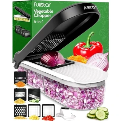 Abbildung von Gemüseschneider Mandoline Gemüsehobel Gemüse Schneider Gurkenhobel Zwiebelschneider Kartoffelschneider Obstschneider Reibe für und Käse Julienneschneider (6 in 1 Kompakt Weiß)