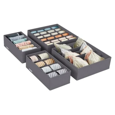 Abbildung von SONGMICS Unterwäsche Organizer 8er Set, Schubladen faltbar, Ordnungssystem Kleiderschrank, Aufbewahrungsbox Schrank, Stoffboxen Aufbewahrung, für BHs Socken Krawatten, grau RUS08GY