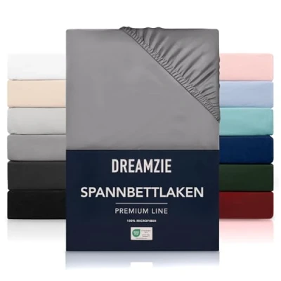 Abbildung von Dreamzie Spannbetttlaken 100x200 cm Hoher Steg bis 35 100% Mikrofaser Anthrazit Schadstoffgeprüft (Oeko TEX), Bettlaken mit Gummizug