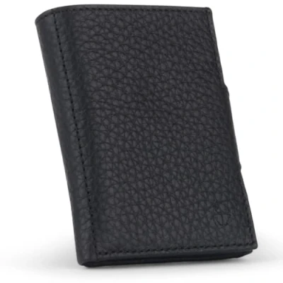 Abbildung von DONBOLSO Wallet NextGen Leder Slim ohne Münzfach Geldbeutel mit RFID Schutz Kartenetui bis 11 Karten Mini Portemonnaie für Herren und Damen Geldbörse Schwarz Nappa Genarbt