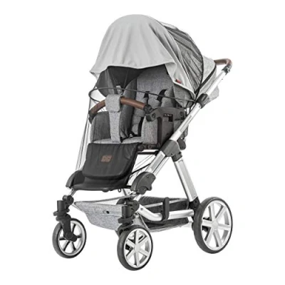 Abbildung von reer ShineSafe Bite 3in1: Sonnenschutz, Insektenschutz und Schlummertuch, universelles Zubehör für Kinderwagen Buggys, grau, 84131