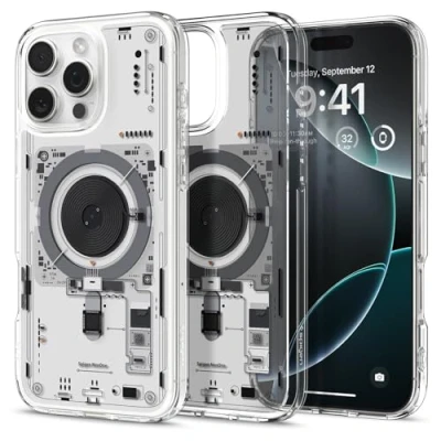 Abbildung von Spigen für iPhone 16 Pro Max Hülle [Anti Yellowing] Ultra Hybrid MagFit Case Handyhülle Transparent Dünn Slim Kompatibel mit MagSafe Neo One