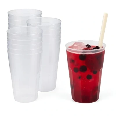 Abbildung von Silverkitchen 30x Cocktail Becher 0,3 L transparent aus PP 6 eckig Made In Germany Hartplastik Trinkbecher bruchsichere Cocktailbecher mehrweg