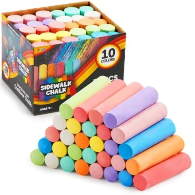 Abbildung von JOYIN 30 Stück Straßenkreide abwaschbare Straßenmalkreide in 10 Farben für Kinder, ungiftige Jumbo Kreide drinnen und draußen, Tafel, Gartenkunst, Malen, Geschenk Kinder