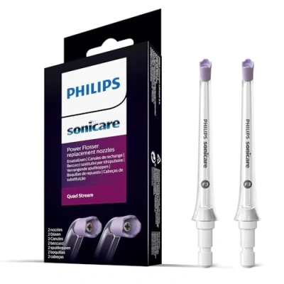 Abbildung von Philips Sonicare Quad Stream Düse F3 für Mundduschen, Doppelpack Mundwasser Flosser die Verwendung mit dem kabellosen Power (Modell HX3062/00) Weiß