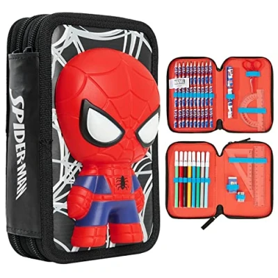 Abbildung von Marvel Federmäppchen Kinder Federtasche Junge Gefüllt Schulmäppchen Fächer Pencil Case Jungen Federpenal Etui Spiderman Avengers Einschulung (3D Spiderman)