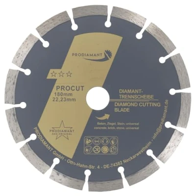 Abbildung von PRODIAMANT Diamanttrennscheibe 180mm universal Trennscheibe für Stein, Beton, Granit, Mauerwerk, Ziegel Zubehör Winkelschleifer
