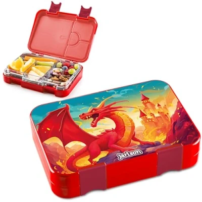 Abbildung von Jarlson® Brotdose Kinder mit Fächern TONI Lunchbox Bento Box auslaufsicher Jausenbox für Kindergarten und Schule Mädchen Jungen Vesperbox Snackbox (DRACHEN)