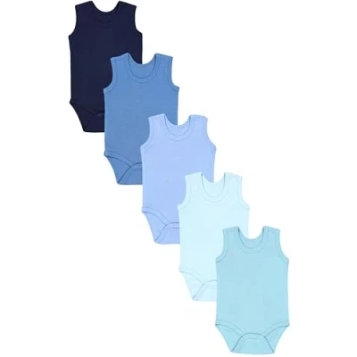 Abbildung von TupTam Baby Jungen Achselbody Weicher Body im 5er Pack aus Baumwolle, Unifarben OEKO TEX zertifiziert, Farbe: Dunkelblau Allure Hellblau Hellpetrol, Größe: 98