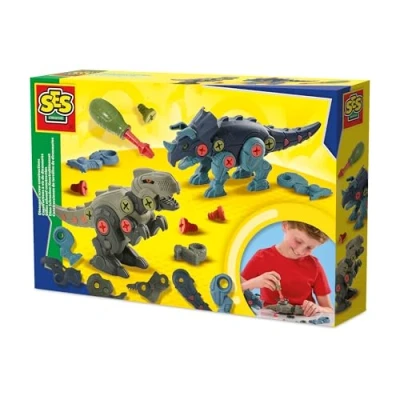 Abbildung von SES Creative 14291 Dino Schraubkonstruktionen Kreatives Bauset für Kinder ab 5 Jahren Baue einen T Rex und Triceratops Fördert Problemlösungsfähigkeiten Spaß