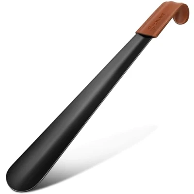 Abbildung von ZOMAKE Schuhlöffel Metall Lang 42cm Langer Schuhanzieher Edelstahl Shoe Horn,Schwarz Stabil Mit Ledergriff Für Stiefel(Schwarz)