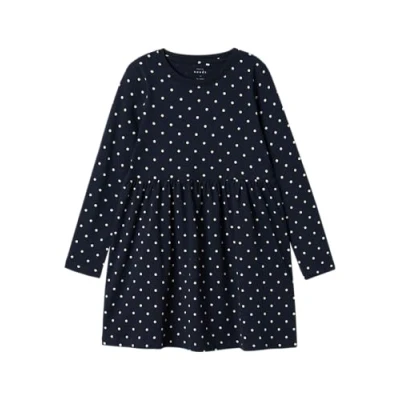 Abbildung von NAME IT Mädchen Nmfvivia Dress Noos Kleid, Dark Sapphire/AOP:dots AOP In Bright White, 122 128 EU