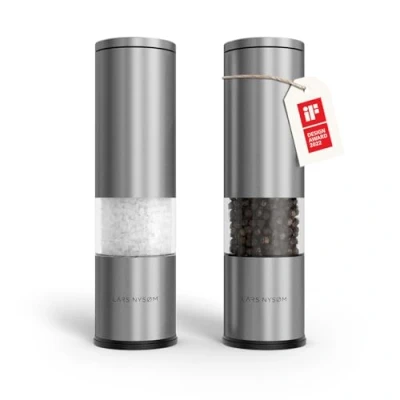 Abbildung von LARS NYSØM Salz und Pfeffer Mühle 2er Set Manuell mit einstellbarem Keramik Mahlwerk von grob bis fein I Design Gewürzmühlenset (2 Stück) (Stainless Steel)