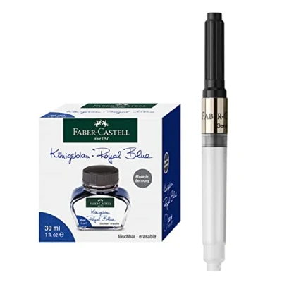 Abbildung von FABER CASTELL 205034 Tintenset Königsblau mit Tintenfass 30 ml und Konverter für Füller e motion/Ambition
