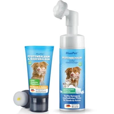 Abbildung von BluePet Pfotenreiniger + Schnelleinziehender Pfotenbalsam Hund &amp; Katze, Gegen Trockene, Rissige Pfoten, Nasen I Hunde Pfotencreme 50 ml Heilt, Regeneriert Pfotenpflege
