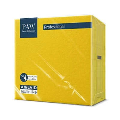 Abbildung von PAW Airlaid Servietten (40 x 40 cm) I 50 Stück Einfarbig Stoffähnlich Elegante Tischdekoration HoReCa Zu wichtigen Anlässen wie Hochzeiten, Feiern, Weihnachten Unicolor: Gelb