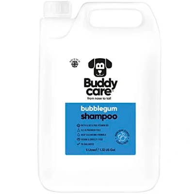 Abbildung von Kaugummi Hundeshampoo von Buddycare Tiefenreinigendes Shampoo für Hunde Süßer Duft Mit Aloe Vera und Pro Vitamin B5 (5L)