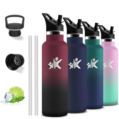 Abbildung von Trinkflasche Edelstahl, 750ml Thermosflasche, BPA Frei, mit Strohhalm, Isolierflasche Doppelwandig, Sport, Auslaufsicher, für Wandern, Fitness, Yoga, Camping