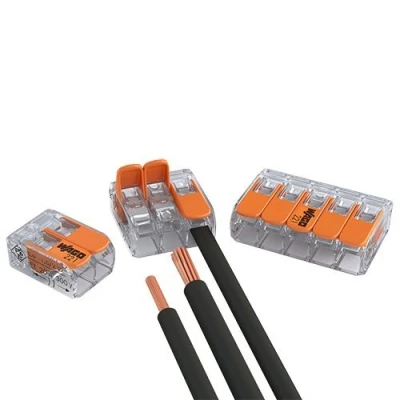 Abbildung von WAGO Verbindungsklemmen, 15 x 2, 10 3, 5 Drähte mit Hebel, 0,24 mm², kleines Design, transparent, 30 Stück