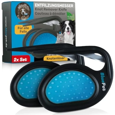 Abbildung von BluePet 2x Entfilzungskamm für Hunde &amp; Entfilzungsmesser Katzen Knoten verfilztes Fell entfernen Entfilzer Pflegemesser langhaarige Tiere Knotenkamm Knotenentferner Filzkamm