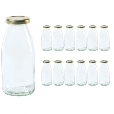 Abbildung von Vitrea 12 leere Glasflaschen 250ml Schraubverschluss Gold Milchflaschen, Saftflaschen, kleine Flaschen zum Befüllen mit Deckel für Milch, Saft, Smoothies, Öl Stück, TO43, Hansa