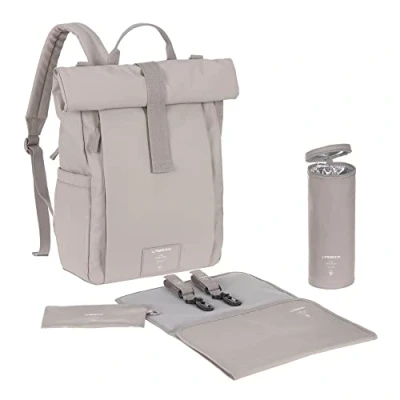 Abbildung von LÄSSIG Baby Wickelrucksack Wickeltasche Rucksack mit Wickelunterlage, Kinderwagenbefestigung, Flaschenhalter nachhaltig produziert/GRE Rolltop Up Backpack taupe