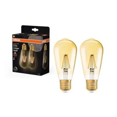 Abbildung von OSRAM 1906 Vintage Edition für E27 Sockel, goldenes Glas ,Warmweiß (2400K), 725 Lumen, Ersatz herkömmliche 55W Leuchtmittel, dimmbar, 2 er Pack, Gold