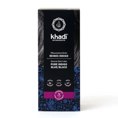 Abbildung von khadi REINES INDIGO Pflanzenhaarfarbe, Lässt Dein Haar in einem geheimnisvoll tiefen Blauschwarz erstrahlen, 100% pflanzlich, natürlich &amp; vegan, Zertifizierte Naturkosmetik, 100g