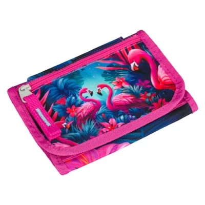 Abbildung von Baagl Brustbeutel Kinder Geldbörse für Mädchen Geldbeutel, Mini Portemonnaie, Kleingeld Münzbörse (Flamingos)