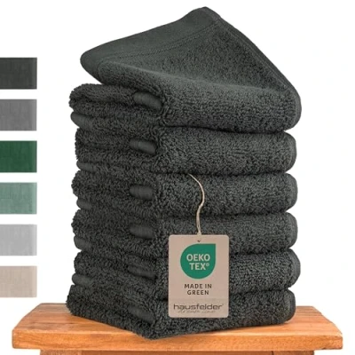 Abbildung von Hausfelder Premium Gästehandtücher Set mit Aufhängschlaufen 100% Baumwolle Oeko TEX Zertifiziert, Handtücher klein, weich, saugstark (Anthrazit, 6 kleine 50x30cm)