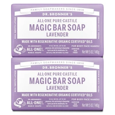 Abbildung von Dr. Bronner&#039;s Bio Lavendel Pure Castile Bar Seife, 2er Pack (2 x 140 g)