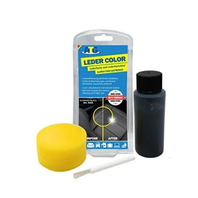 Abbildung von ATG® Lederfarbe Schwarz Premium Lederpflege Autositze &amp; Sofa Hochwertiges Leder Reparatur Set inkl. Pinsel Schwamm Auto für maximale Eleganz Aufbereitung Pflege