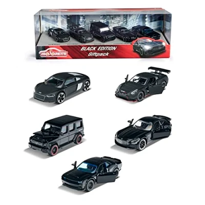 Abbildung von Majorette Black Edition (5er Set) Auto Geschenk Set, 5 schwarze Spielzeugautos (7,5 cm) mit Freilauf, Modellautos für Kinder ab 3 Jahren