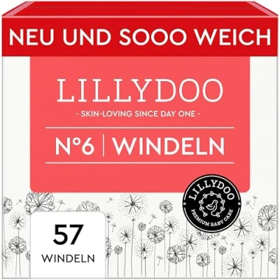 Abbildung von LILLYDOO hautfreundliche Baby Windeln Größe 6 (13+ kg),Halbmonatsbox (57 Stück), Sicherer Auslaufschutz, Weich, Parfümfrei, Ohne Lotionen &amp; Farbstoffe für empfindliche Haut, Dermatologisch getestet
