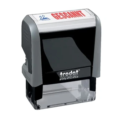 Abbildung von Trodat Office Printy 4912 selbstfärbender Textstempel, Text GESCANNT, Abdruckfarbe blau rot, 47 x 18 mm