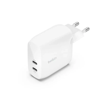 Abbildung von Belkin BoostCharge USB C PD Ladegerät mit 2 Anschlüssen und PPS, 60 W für Apple iPhone 16/15, iPad, Samsung Galaxy, Google Pixel, kompatibel C/Lightning Kabel C/USB Weiß